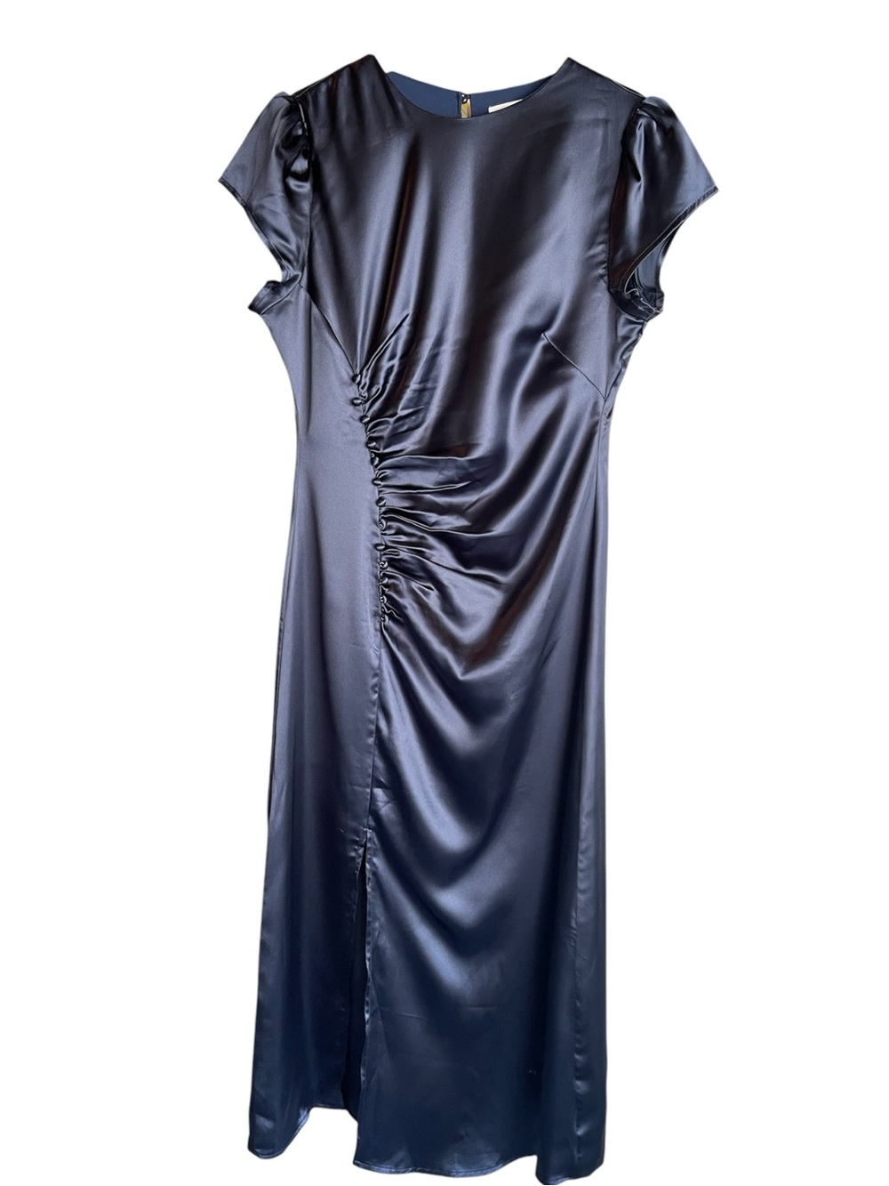 Petal & Pup Lisbeth Ruched Satin Midi Dress - Picture 2 of 7